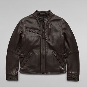 G-Star Leather Biker Jacket Havana Cow Leather in Raven brown Size XS